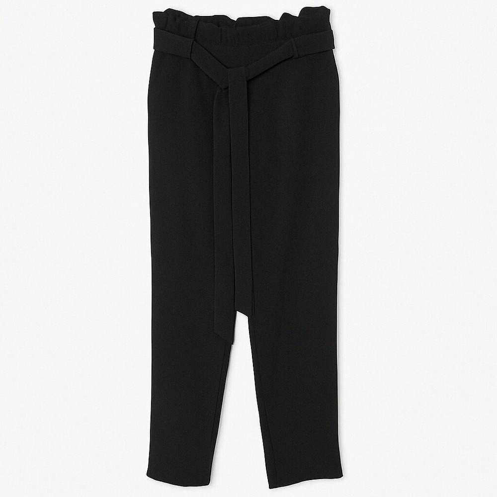 Ophelia Rose Pants Womens 2X Black Paperbag Waist Straight Leg Tie Ruffle NWT